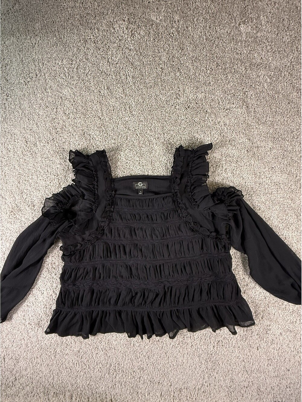 G By Giuliana Black Label Cold Shoulder Lace Mix Blouse In Black Size 1X